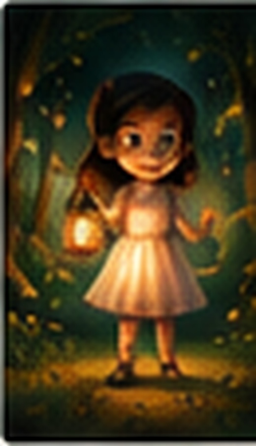 A little girl carrying a lantern through an enchanted forest