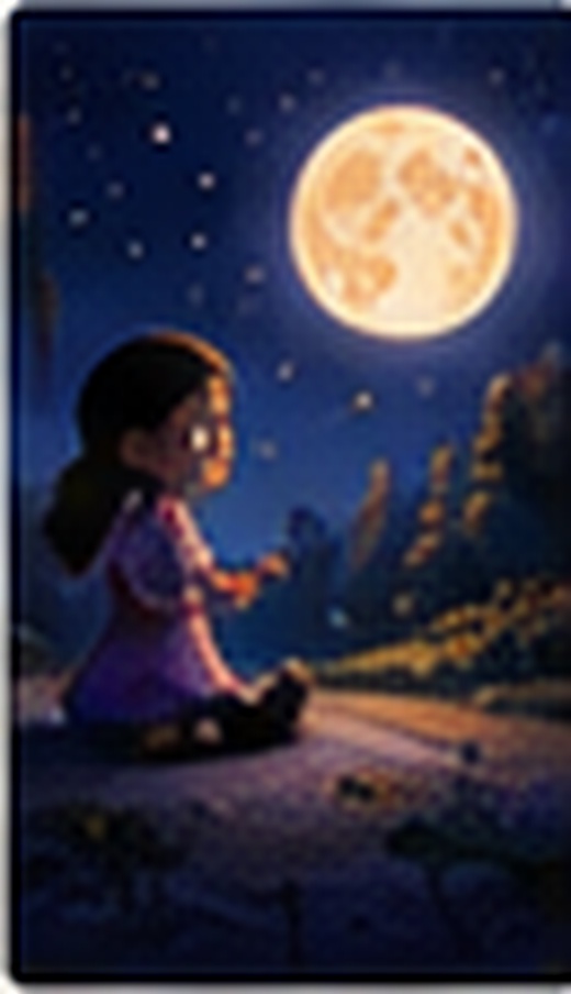 A child dreaming beneath a glowing moon at night
